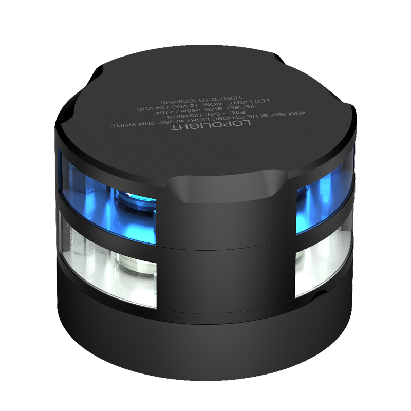 4nm 360° Blue Strobe w/2nm 360° White, Black 4nm 360° Blue Strobe w/2nm 360° White, Black